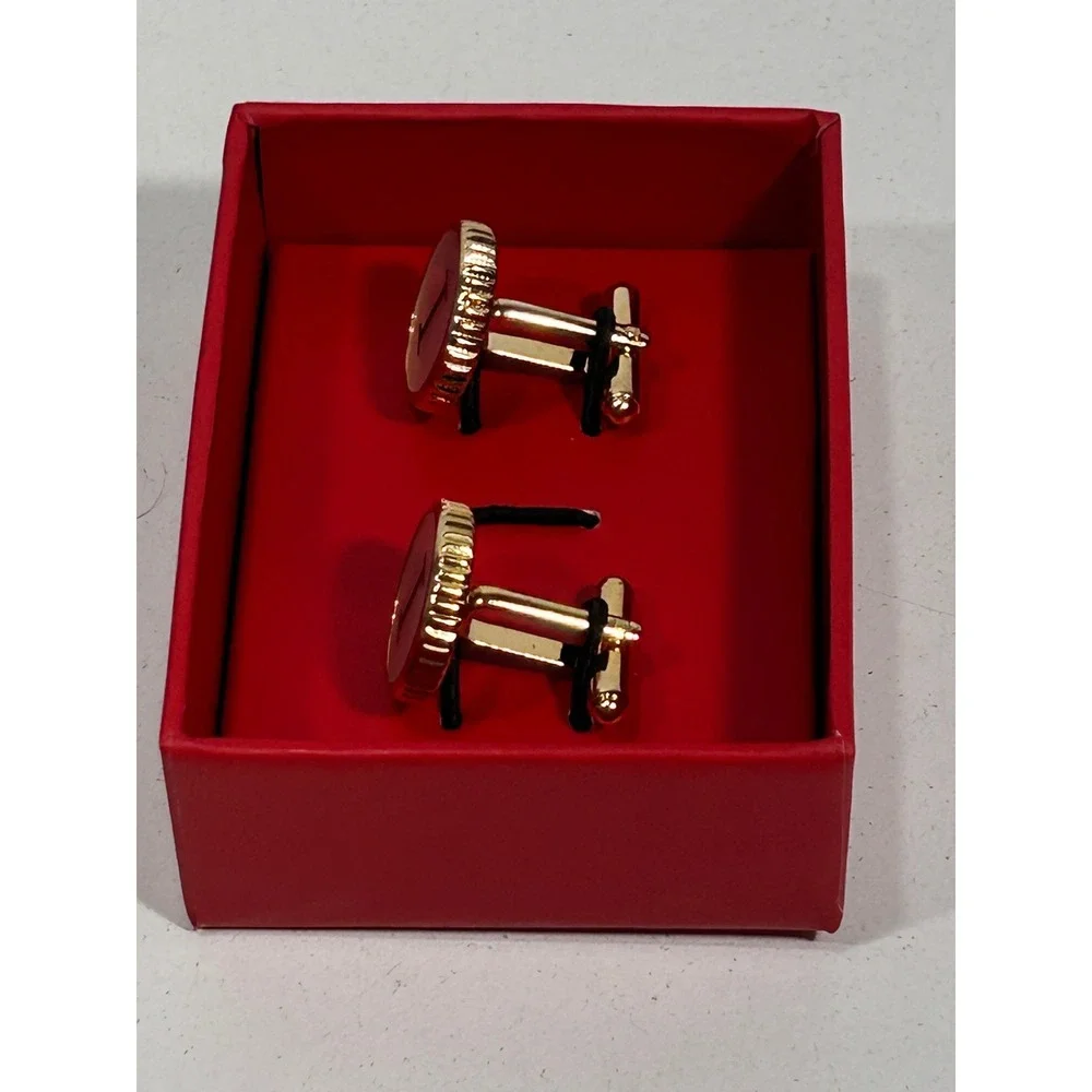 Gold Tone Initial I Monogram Cufflinks Round Mother of Pearl Style Inlay Boxed